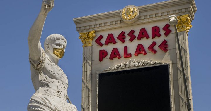 Caesars Palace is situated on the west side of the Las Vegas Strip