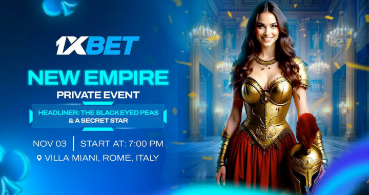 1xBet新帝国派对海报 女战士造型与活动信息罗马Villa Miani