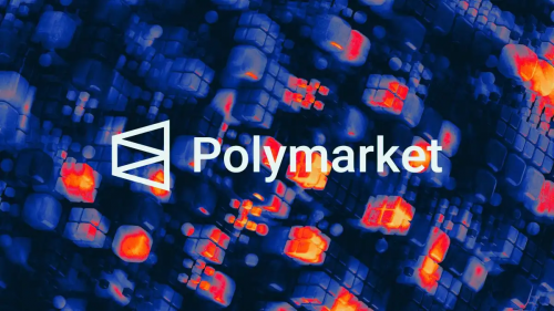 Polymarket brand visual with blockchain geometric background, symbolizing its U.S. relaunch and the upcoming POLY token airdrop.