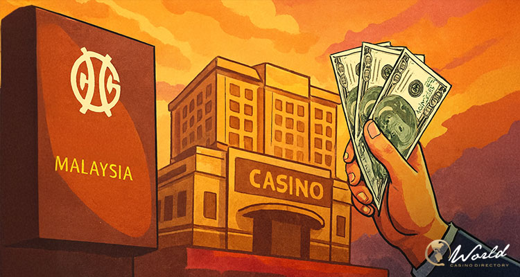 马来西亚赌场行业配图：手持美元纸币与“CASINO”建筑插画，象征并购资金安排