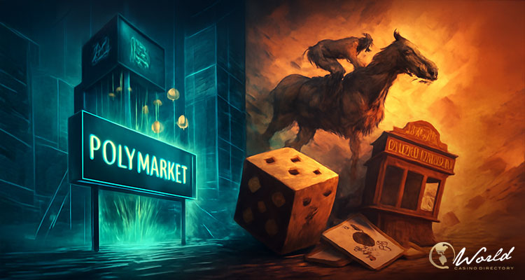 城市霓虹背景下的 Polymarket 霓虹招牌与数字代币光效