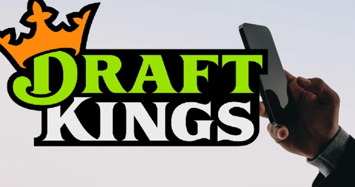 DraftKings标志与手机界面示意，展示预测市场移动端应用概念
