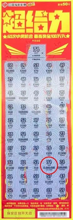 重庆彩民刮刮乐超给力中奖彩票票面显示中出100万元