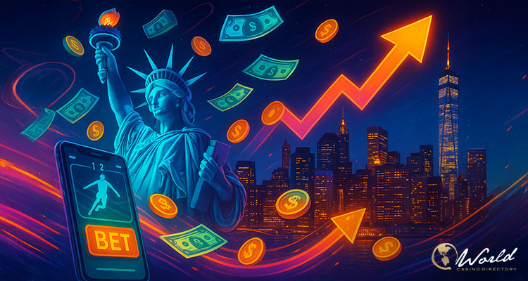 FanDuel移动体育博彩应用界面截图，显示纽约10月投注额突破26.4亿美元创纪录。