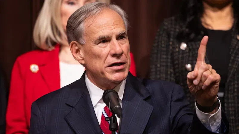 德克萨斯州州长格雷格·阿博特在接受采访或公开讲话时的特写，强调他对赌场合法的“我还没到那一步”的坚定立场。