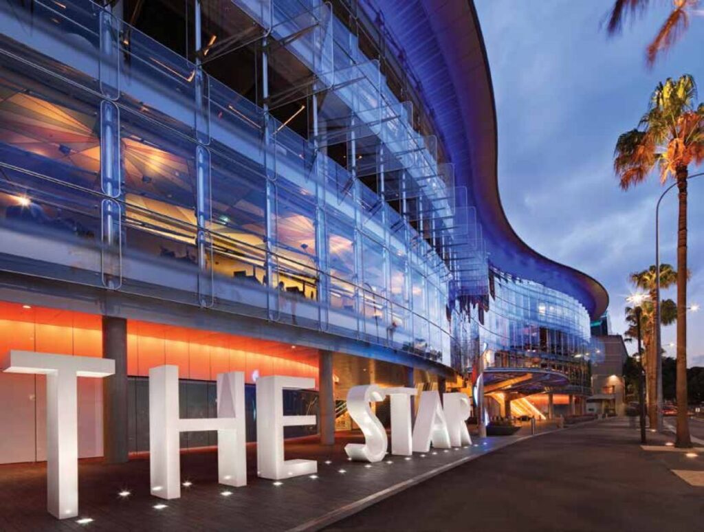 澳大利亚星亿娱乐集团（The Star Entertainment）悉尼总部夜景外观。