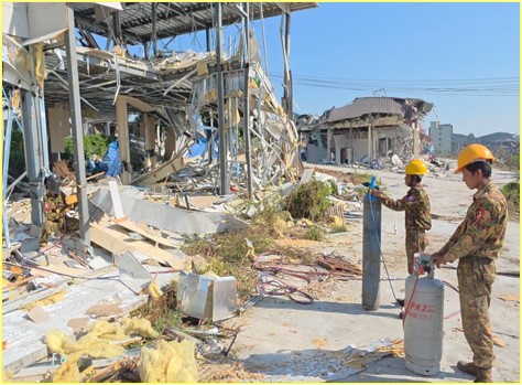 缅甸KK园区涉赌建筑拆除现场画面