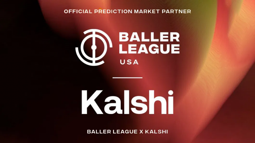 Kalshi与Baller League USA合作官方宣传海报，展示双方品牌标志。