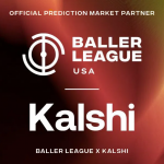Kalshi与Baller League USA合作官方宣传海报，展示双方品牌标志。