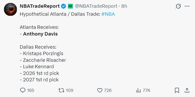 NBATradeReport模拟老鹰与独行侠5换1交易方案截图。