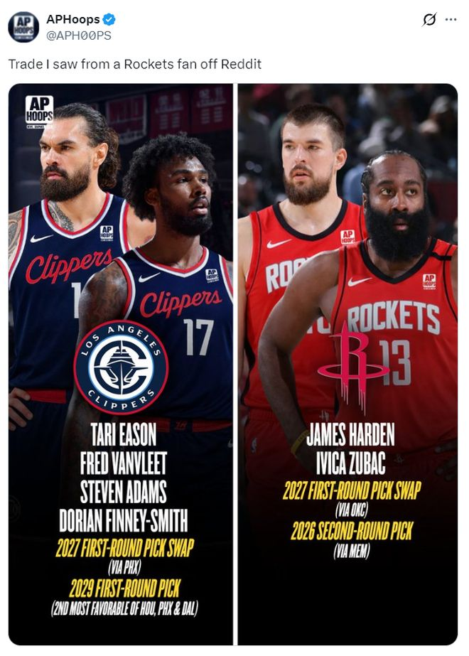APHoops 假想提出快船与火箭6换4方案