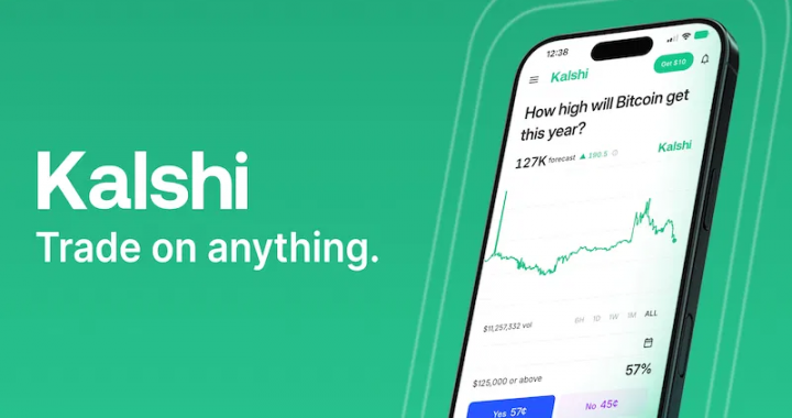 Kalshi应用宣传图显示手机行情界面与标语