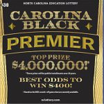 北卡教育彩票“卡罗来纳黑金超级彩票”刮刮卡图片，显示票价$30和最高奖金$4,000,000。
