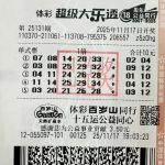 中国体育彩票超级大乐透第25131期彩票照片，显示10元单式票和中奖号码“03、08、25、29、32+09、12”。