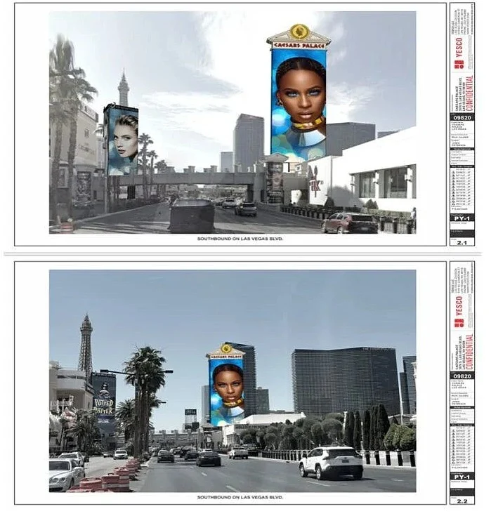 凯撒宫柱式LED广告牌效果图与车流视角