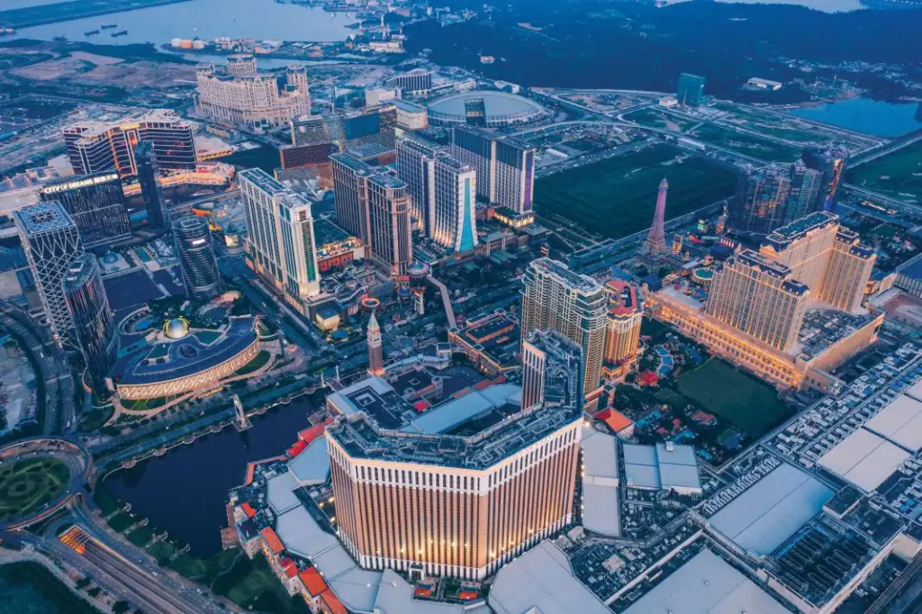 澳门路氹城航拍夜景，博彩总收入GGR话题