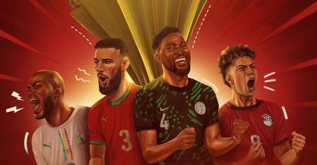 非洲杯海报与摩洛哥塞内加尔晋级瞬间