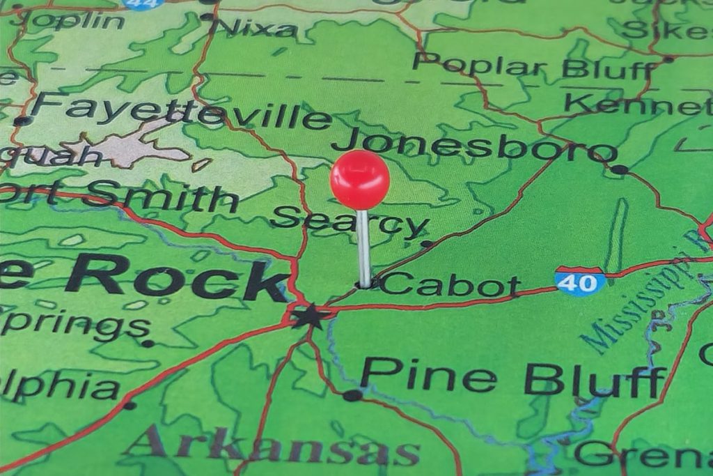 地图图钉标记阿肯色州卡博特，强力球大奖话题