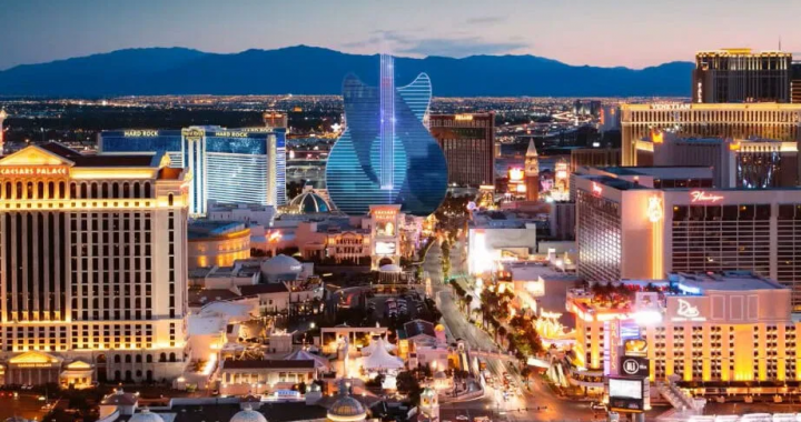 拉斯维加斯大道夜景 吉他塔建设进度