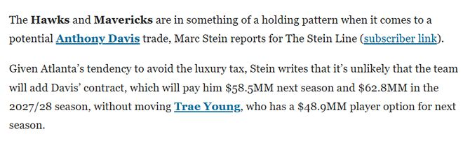 英文报道截图提及交易与特雷·杨，谈判停滞信息