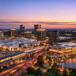 拉斯维加斯黄昏城市天际线，呼应老虎机行业数据变化