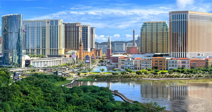 澳门路氹金光大道白天全景，博彩业背景