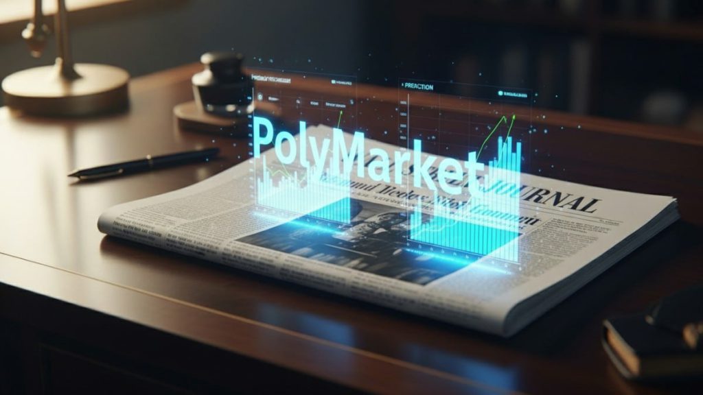 桌面报纸上浮现Polymarket数据图表