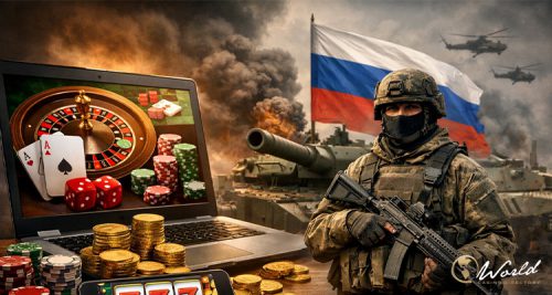 俄罗斯军事背景下的在线赌场与博彩监管概念合成画面
