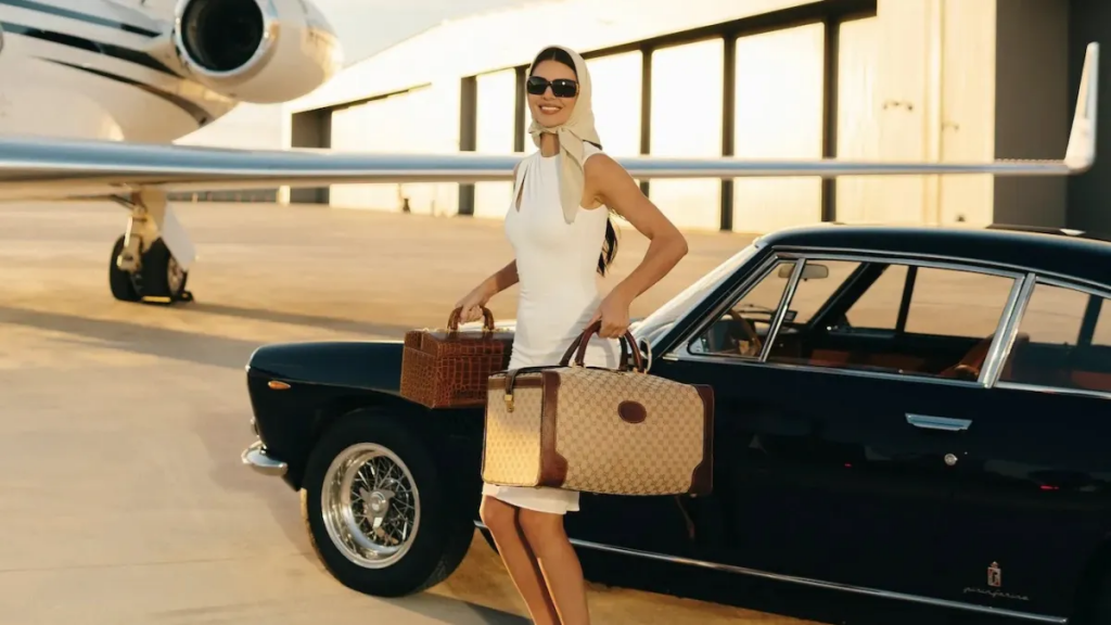 超级碗广告画面中女性提行李现身机场场景