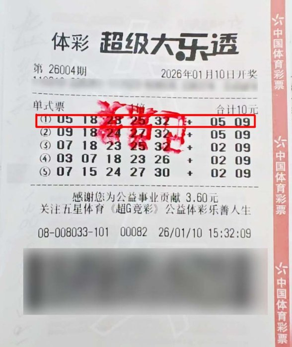 大乐透26004期中奖彩票,号码与开奖信息清晰可见