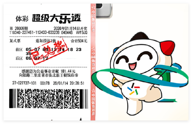体彩超级大乐透中奖彩票票面与中奖号码展示