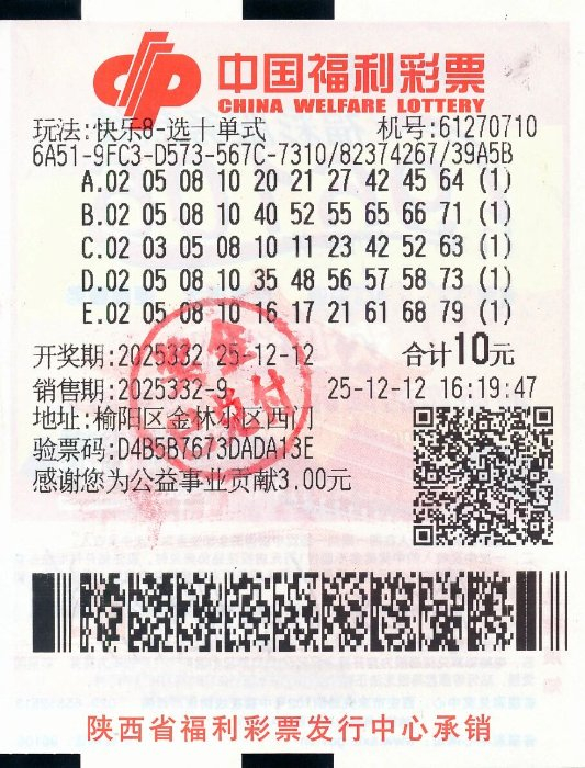 福彩快乐8彩票票面 选十中十中奖凭证