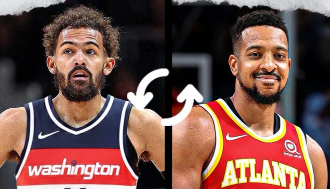 特雷杨与CJ-麦科勒姆球衣切换示意图，聚焦交易传闻