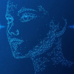 数字人脸与声波图形象征人工智能诈骗风险