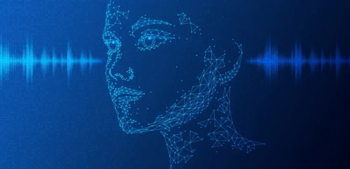数字人脸与声波图形象征人工智能诈骗风险