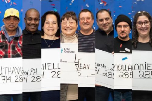 加拿大649团体购彩中奖者集体领奖合影画面