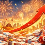 中国彩票市场增长主题插画呈现金融与城市元素