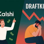 Kalshi 与 DraftKings 对比插画，展示预测市场与博彩平台差异