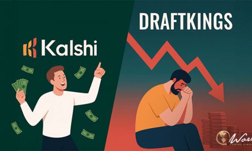 Kalshi 与 DraftKings 对比插画，展示预测市场与博彩平台差异