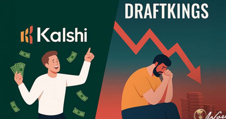 Kalshi 与 DraftKings 对比插画，展示预测市场与博彩平台差异