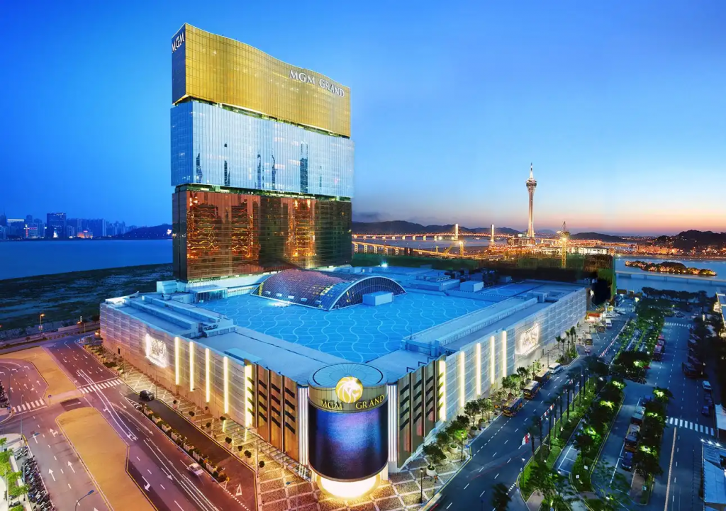 夜色下的美高梅路氹城赌场与周边城市景观