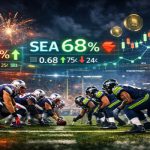 超级碗赛场上NFL球队对阵画面叠加预测市场交易数据图表