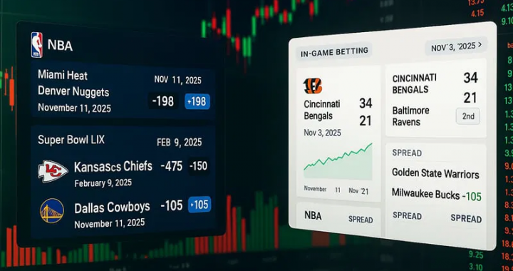 体育赛事与金融行情界面并列展示，体现预测市场与博彩界限争议