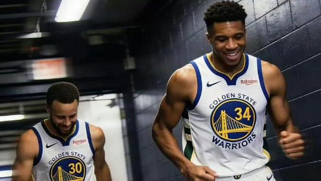 勇士更衣通道画面，库里赛前与队友并肩前行