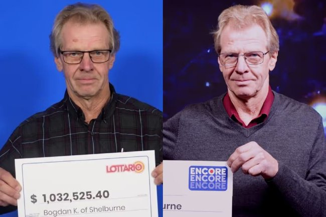 卡车司机手持百万加元支票展示彩票中奖结果