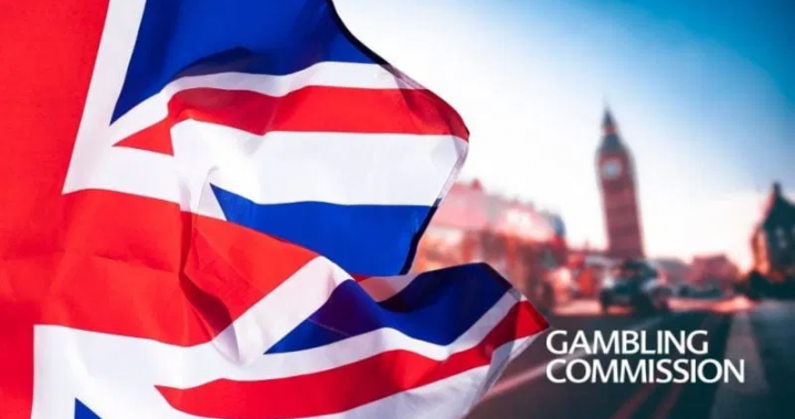 英国国旗前景画面，背景展示英国博彩委员会标识与城市街景