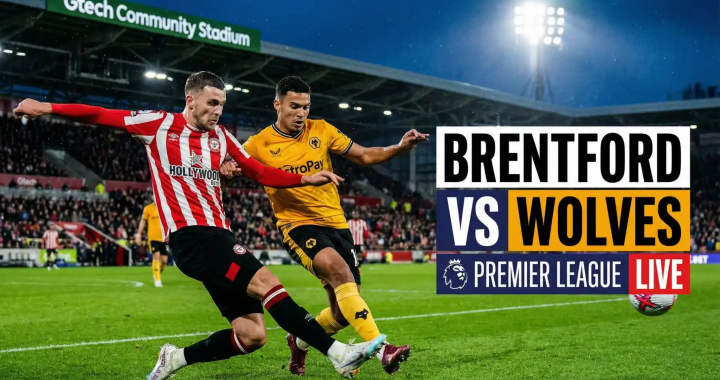 布伦特福德对阵狼队英超比赛现场拼抢画面