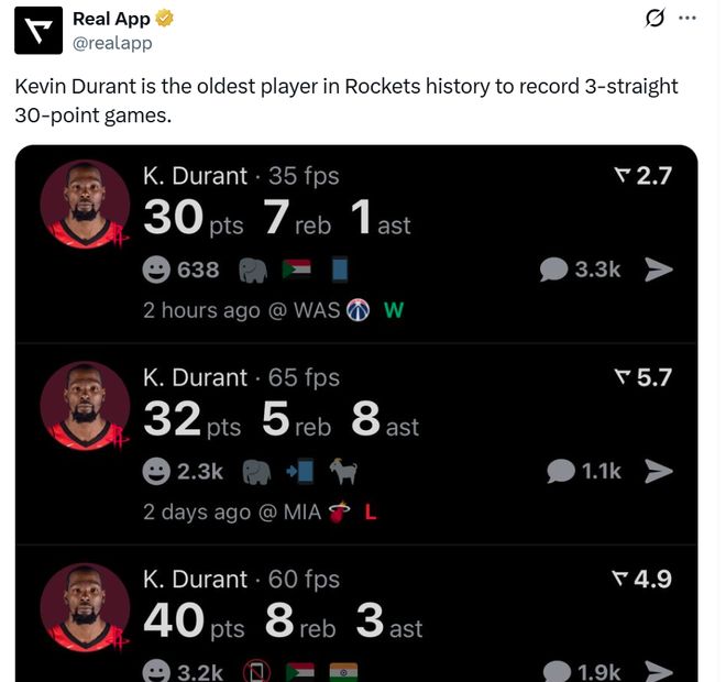 杜兰特连续30分数据截图