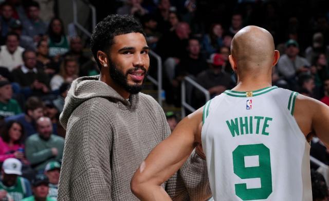 塔图姆与德里克怀特场边交流画面