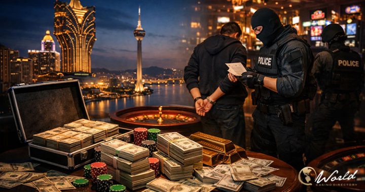 澳门赌场场景警方查获现金与筹码进行洗钱调查